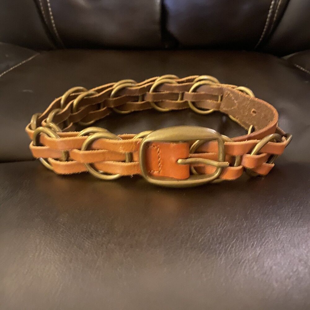 Brown Leather Woven Belt Large